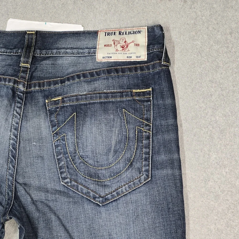 True Religion Men Jeans 38 Blue Denim Embroidered Ricky No Flap 33